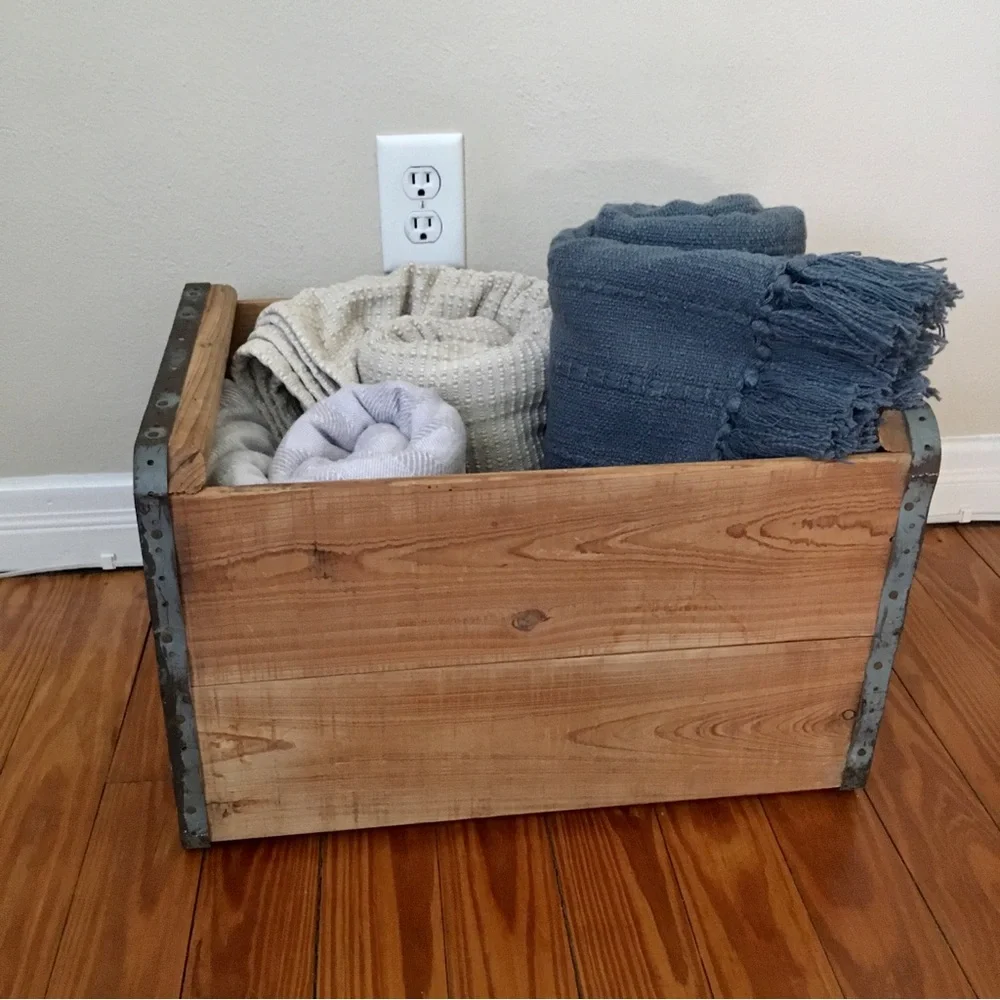 Vintage 40s Heavy Duty Solid Wood Steel Banded Crate 